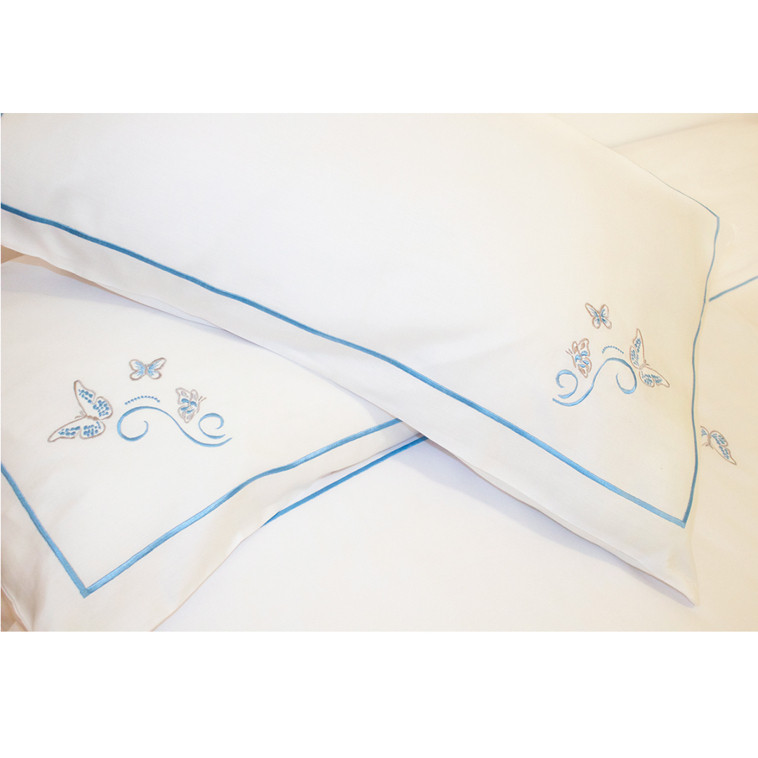 Blue Butterfly Embroidered Bed Set